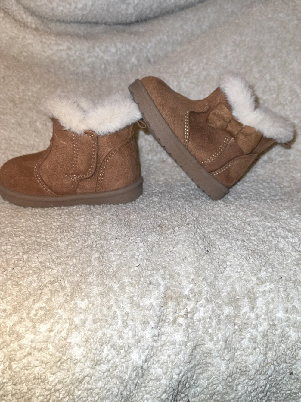 Toddler Cozy Faux-Suede Brown Fur-Trim Bow Boots